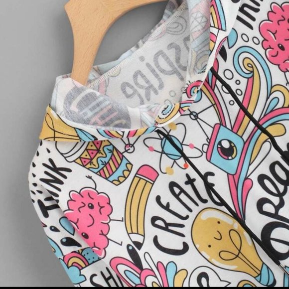 CartoonPrint Multicolor Pullover Drawstring Hoodie - Picture 7 of 9